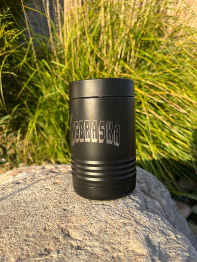 Insulated Can and Bottle Cooler | Insulated Koozie | Nebraska Engraved | Black | Holds 12 or 16 oz. Cans and 12 oz. Bottles | Perfect Gift For Him or Her | Keeps Drinks Cool For Hours At A Time | Hand Crafted | Sweat Proof
