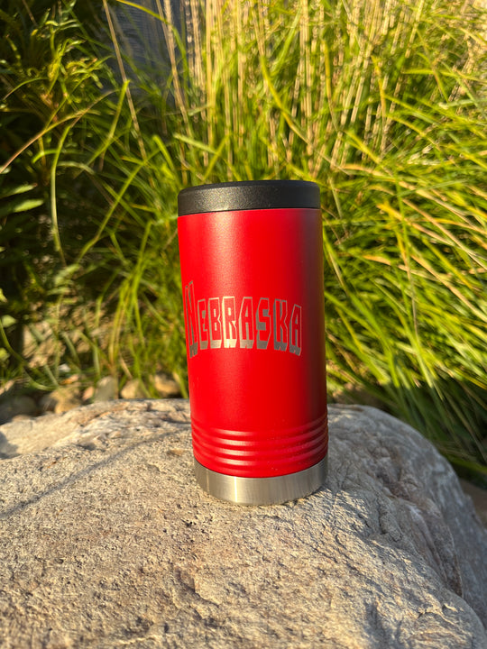 Insulated Slim Can Cooler | Nebraska Engraved | Red | Double Wall Insulated | Made in Alda, NE | RCK Creations & More