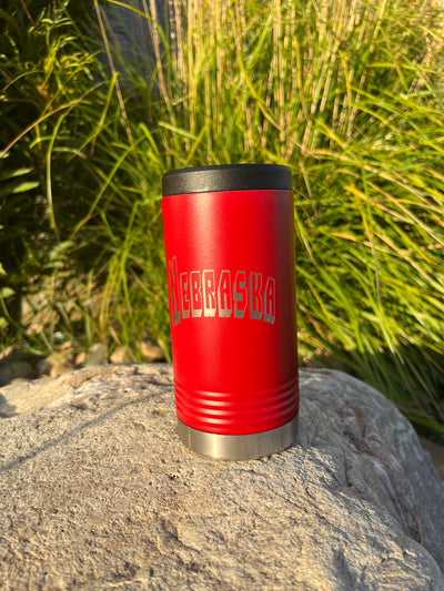 Slim Can Cooler | Insulated Koozie | Nebraska Engraved | Red | Perfect Gift For Him or Her | Keeps Drinks Cold For Long Periods of Time | Hand Crafted | Double Insulated Wall