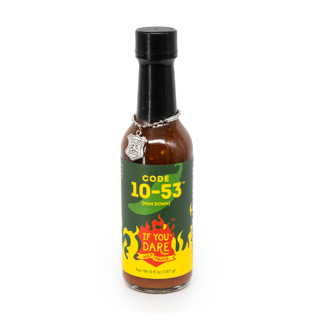 Hot Sauce | Pack of 3 | Code 10-53 | Man Down | 5.5 oz. | Hot Spice Level | Delicious On Wings, Pizza, Hamburgers, Tacos, and Everything Else | Made in Nebraska | Authentic | Made With Real Ingredients