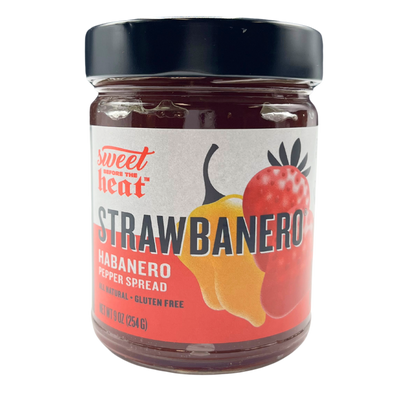 Strawbanero Pepper Spread | 9 oz. Jar | Strawberry Pepper Spread | Gluten Free | Sweet and Spicy | Nebraska Made Jelly | Delicious Compliment To Pork Baby Back Ribs, Toast, And Salmon & Halibut | Fruity Heat | Adds Burst of Flavor To Any Dish