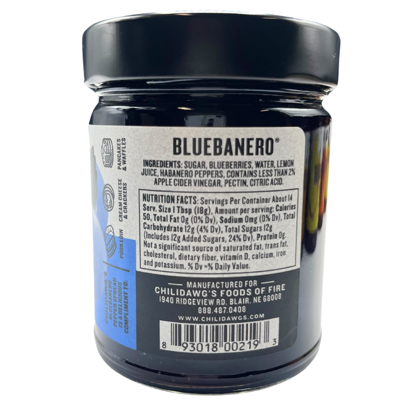 Bluebanero Pepper Spread | 9 oz. Jar | Blueberry Pepper Spread | Gluten Free | Sweet Before The Heat | Compliments Pork Loin and Cream Cheese & Crackers | Natural Ingredients | Nebraska Jelly | Adds A Kick To Any Meal | 6 Pack | Shipping Included