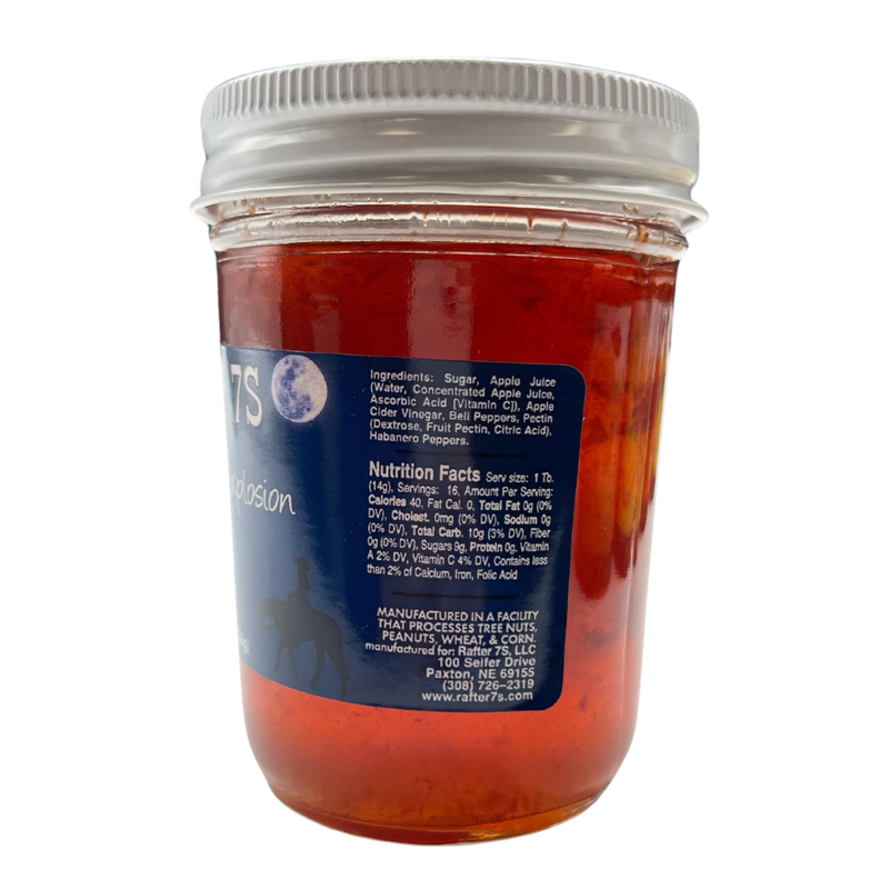 Habanero Explosion Jelly | 8 oz. Jar | Hot and Spicy Jelly Spread | Perfect for Spicy Lovers | Serve Over Cream Cheese or Mix With Sour Cream With Crackers | Adds Touch of Heat to Any Dish | Glaze Enhancer | Nebraska Jelly | Packed With Heat