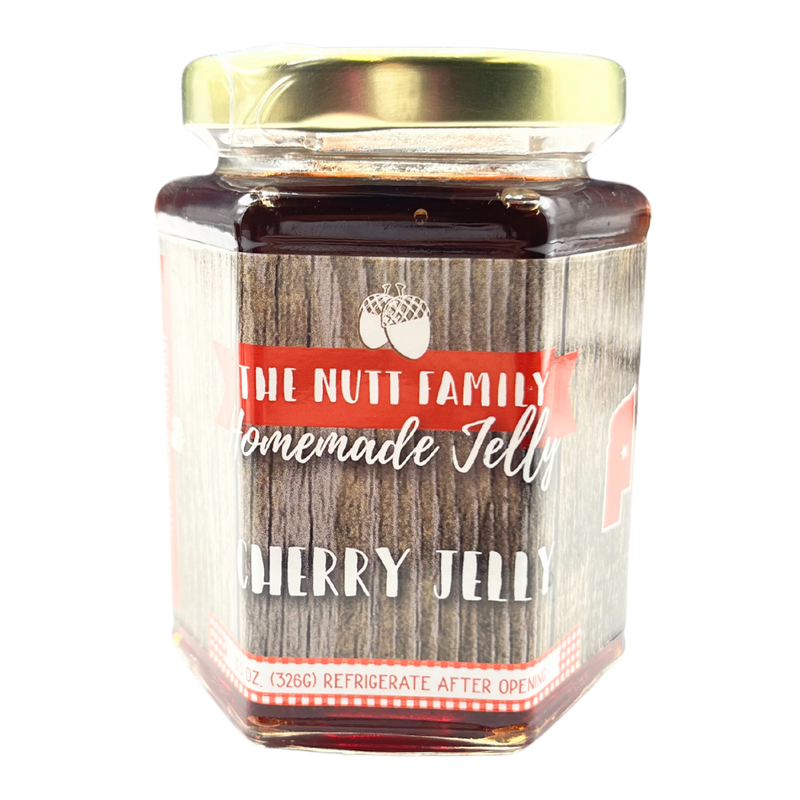 Cherry Jelly | 9 oz. Jar | Fresh Fruit Spread | Tastes Like Cherry Pie | Sweet and Tart Flavor | Made in Nebraska | Great on Toast, Waffles, or Bagels | Hand Stirred | Pairs Well With Any Dish | Locally Grown Produce