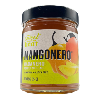 Mangonero Pepper Spread | 9 oz. Jar | Mango Pepper Spread | Gluten Free | Sweet and Spicy | All Natural | Adds A Tropical Kick To Pork Baby Back Ribs, Pork Loin, And Shrimp | Nebraska Made | Glaze Enhancer | Fruity Heat | 6 Pack | Shipping Included