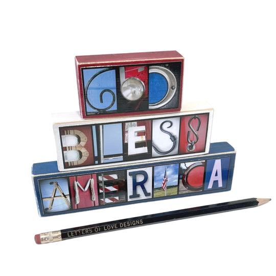 God Bless America Word Block Set | Letters of Love Designs