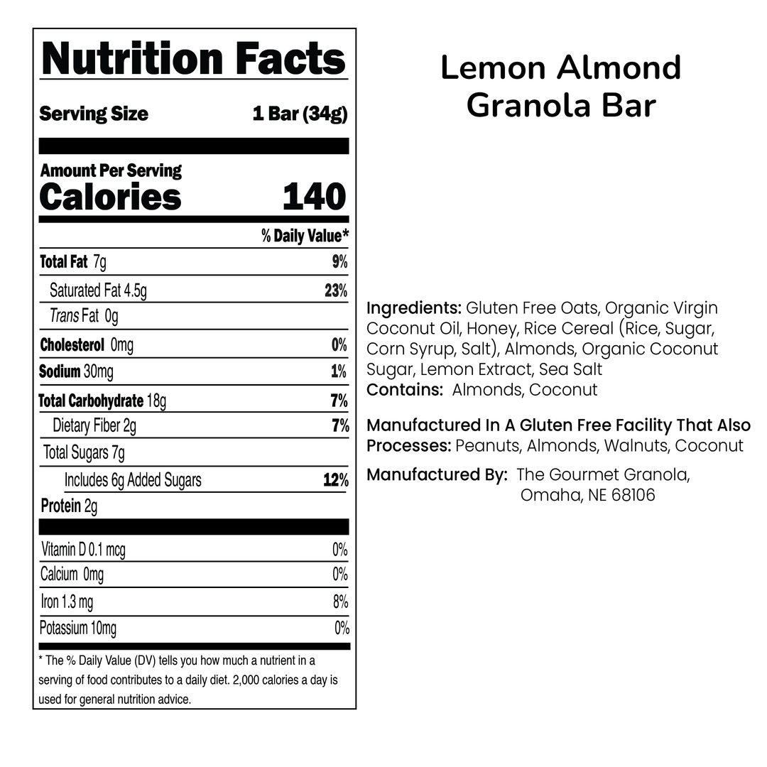 Lemon Almond Granola Bars | Packs of 6 or 12 | Gluten, Dairy, & Soy Free | The Gourmet Granola