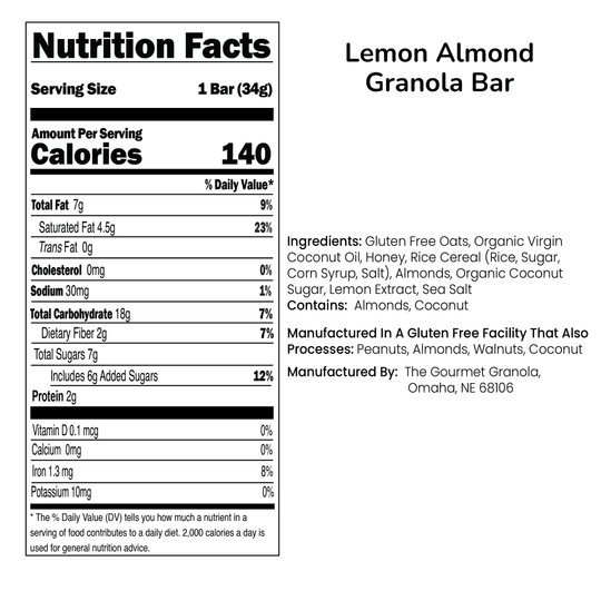 Lemon Almond Granola Bars | Packs of 6 or 12 | Gluten, Dairy, & Soy Free | The Gourmet Granola