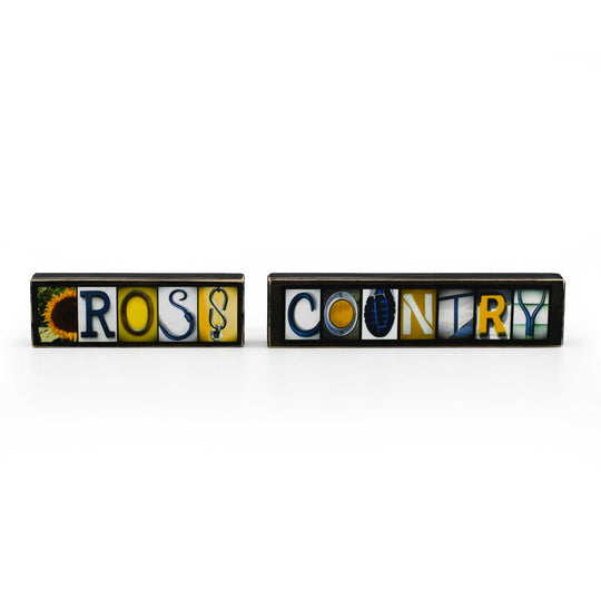 Two rectangular signs with 'ROSS COUNTRY' text on a white background