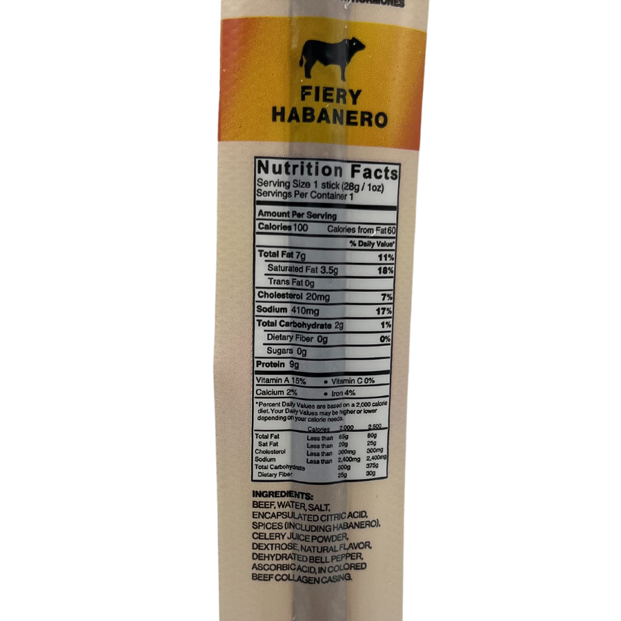 Fiery Habanero Flavor Beef Stick | 1 oz | JVL Enterprises