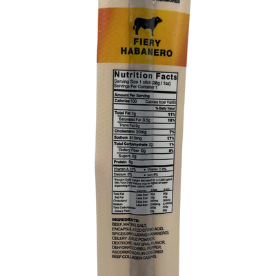 Beef Stick | 1 oz. | Fiery Habanero Flavor | Certified Piedmontese Beef | All Natural Nebraska Grass Fed & Finished Beef | High Protein Snack | Packed with Heat | Easy, Quick Snack | Perfect for Jerky Lovers | Makes Great Stocking Stuffer