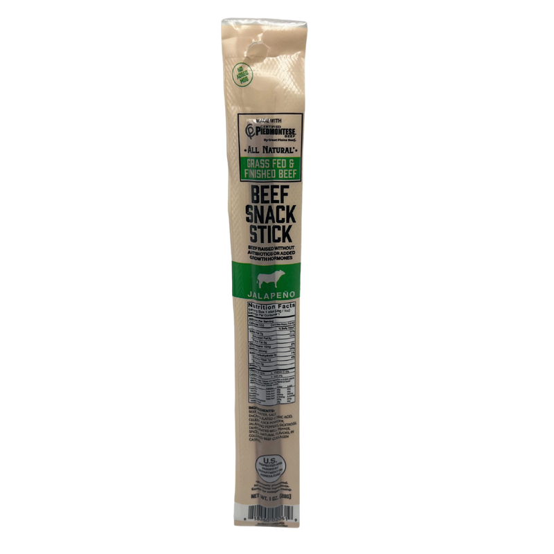 Beef Stick | 1 oz. | Jalapeño Flavor | Certified Piedmontese Beef | All Natural Nebraska Grass Fed & Finished Beef | High Protein Snack | All Natural Ingredients | Kick of Heat In Every Bite | Perfect On the Go Snack
