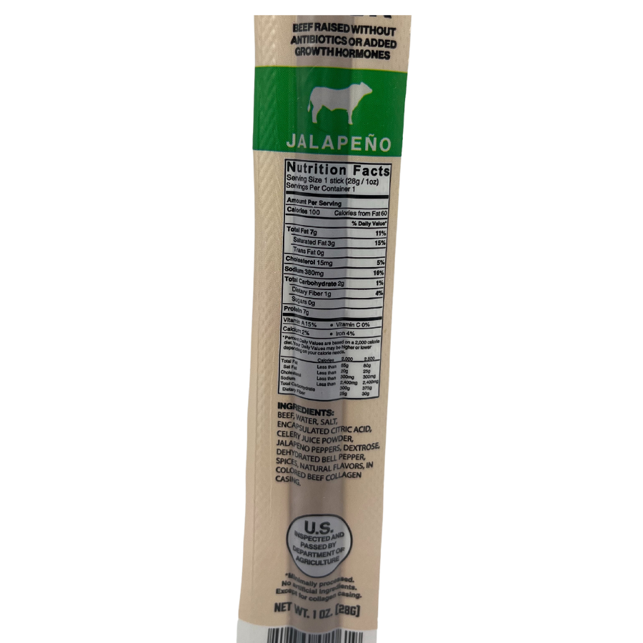 Beef Stick | 1 oz. | Jalapeño Flavor | Certified Piedmontese Beef | All Natural Nebraska Grass Fed & Finished Beef | High Protein Snack | All Natural Ingredients | Kick of Heat In Every Bite | Perfect On the Go Snack