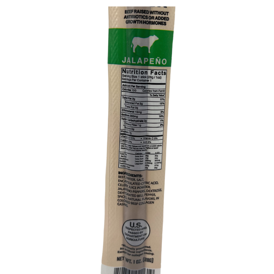 Beef Stick | 1 oz. | Jalapeño Flavor | Certified Piedmontese Beef | All Natural Nebraska Grass Fed & Finished Beef | High Protein Snack | All Natural Ingredients | Kick of Heat In Every Bite | Perfect On the Go Snack