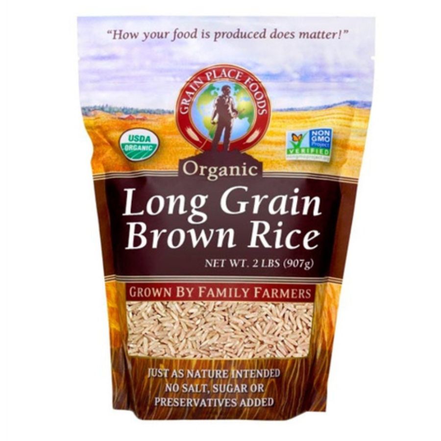 One 2 Pound Bag Of Organic Long Grain Brown Rice On A White Background