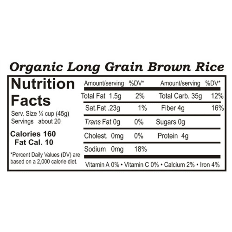  Nutrition Label For Organic Long Grain Brown Rice