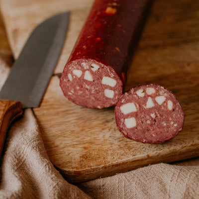 BBQ Peppercheese Summer Sausage | All Natural Bison Meat | High Protein Snack | No MSG | Ready To Eat | Charcuterie |  7-8 oz. Roll | Pack of 6 | Shipping Included | Tender | Spicy, Savory Flavor | Serve At Holidays, Birthdays, & Barbecues