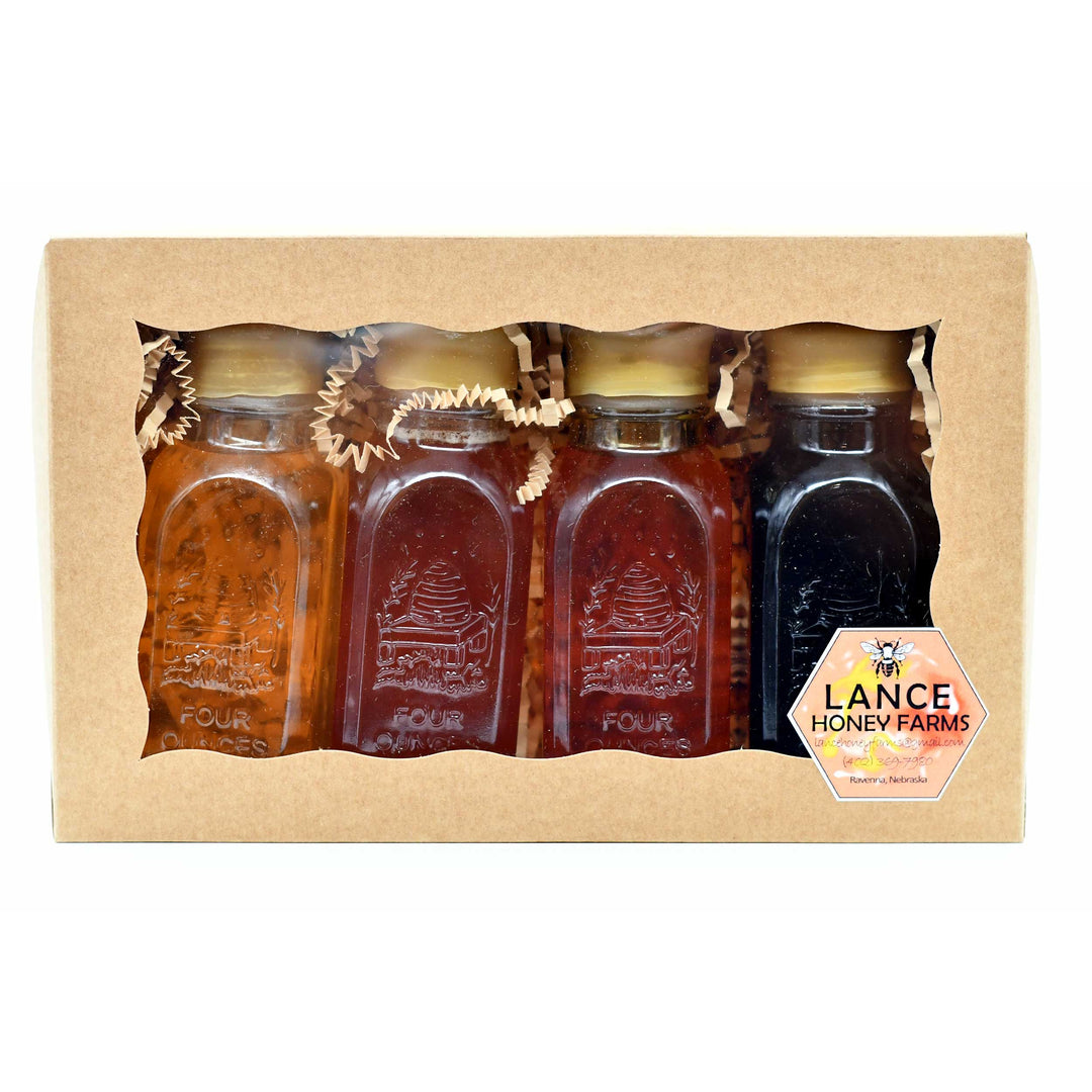 Mini Honey Gift Set | Set of 4 | 4 oz | Multiple Flavors | Lance Honey Farms