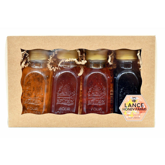 Mini Honey Gift Set | Set of 4 | 4 oz | Multiple Flavors | Lance Honey Farms