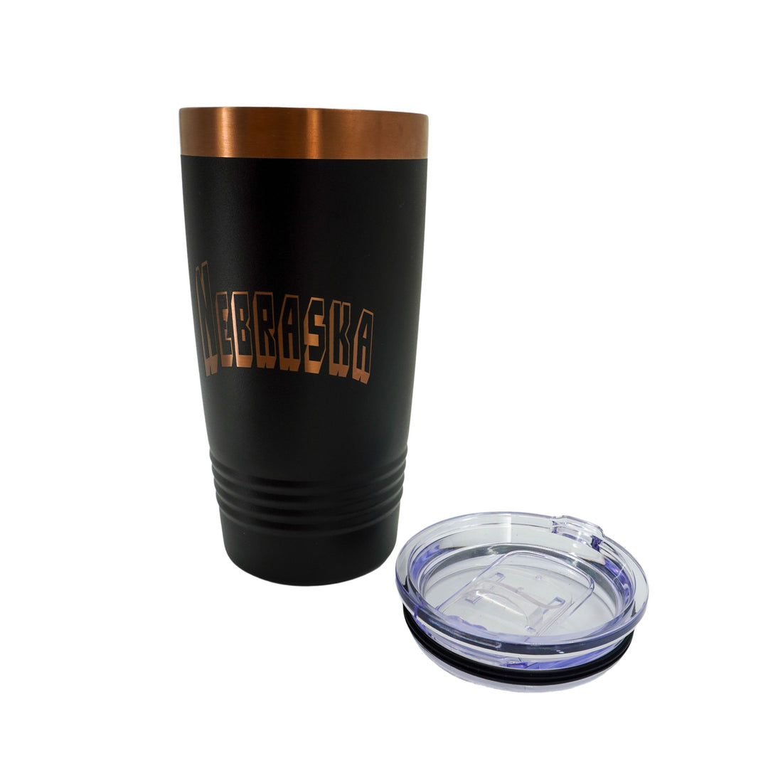 Stainless Steel Nebraska Engraved Insulated Tumbler | 20 oz | Black & Rose Gold | RCK Creations and More