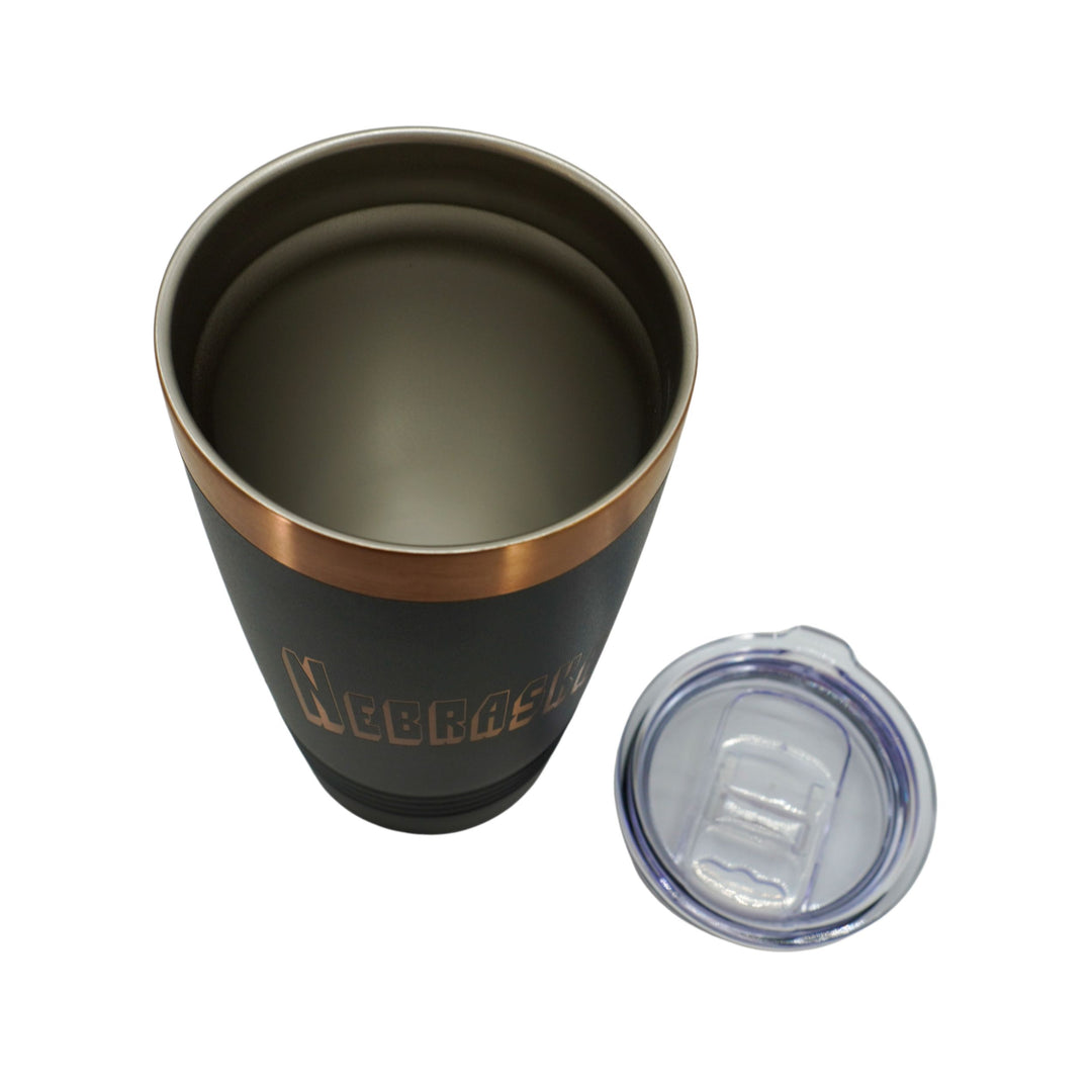 Stainless Steel Nebraska Engraved Insulated Tumbler | 20 oz | Black & Rose Gold | RCK Creations and More