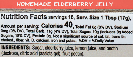 Nutrition Facts and Ingredients for Elderberry Jelly 