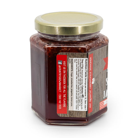 Strawberry Jalapeño Jam | 9 oz. Jar | Fruit Spread | Perfect on Cream Cheese, Meat, And Everything Else | Made with Fresh Fruit | Sweet and Spicy Jam | Burst of Strawberry & Jalapeño Flavor | Spice Up Any Dish