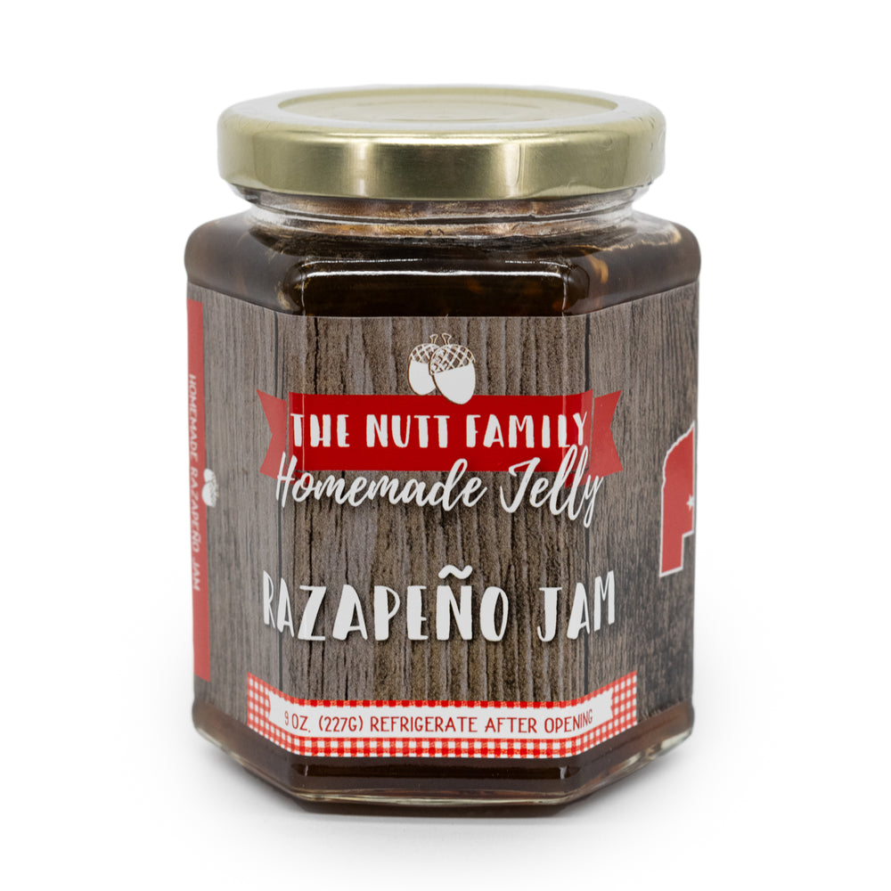 Razapeño Jam | 8 oz. Jar | Pack of 3 | Raspberry & Jalapeno Jam | Fruity Spice | Made in Ravenna, NE | Nutt Family Jams and Jellies