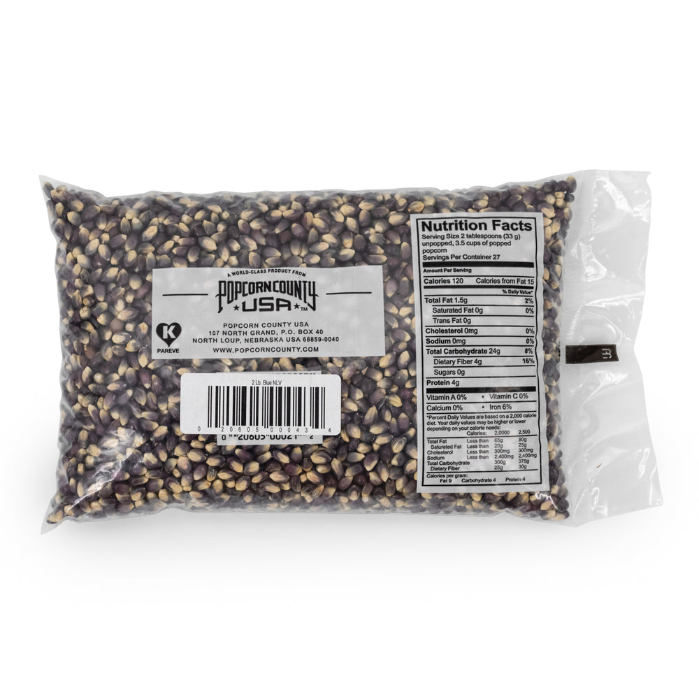 2 lb. Blue Popcorn Nutrition Label 