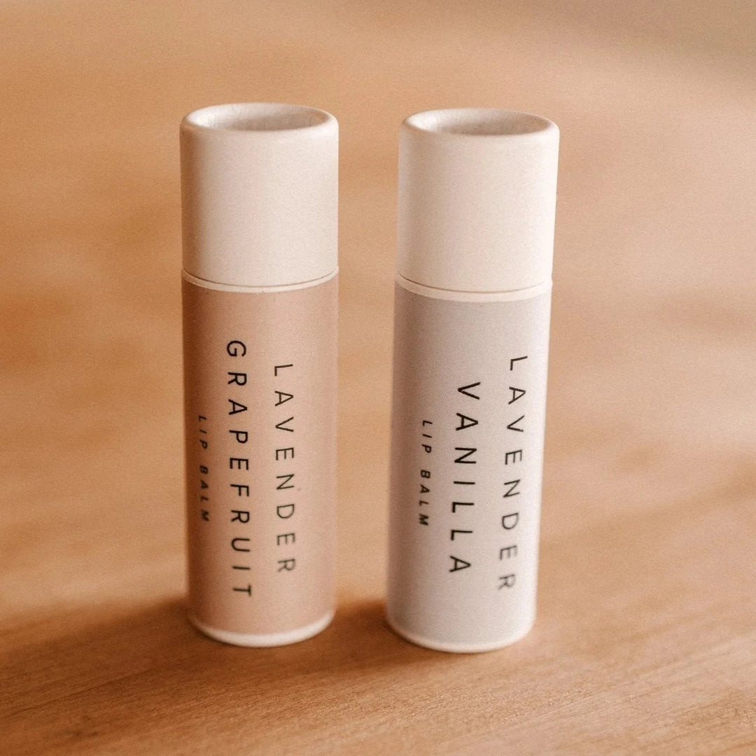 our lavender co lavender grapefruit and lavender vanilla lip balm