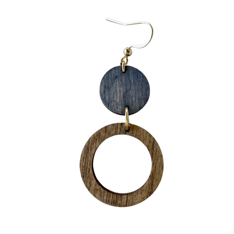 Two Toned Dangle Earring | Walnut & Gray Wash Color | Lightweight Earring | Classy & Simple Earring | Handmade Jewelry