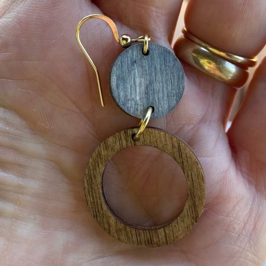 Two Toned Dangle Earring | Walnut & Gray Wash Color | Lightweight Earring | Classy & Simple Earring | Handmade Jewelry