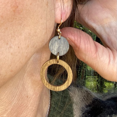 Two Toned Dangle Earring | Walnut & Gray Wash Color | Lightweight Earring | Classy & Simple Earring | Handmade Jewelry