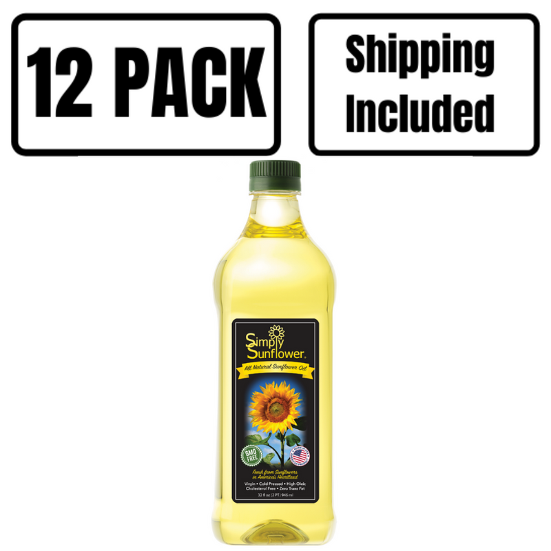 Simply Sunflower All-Natural Sunflower Oil | Non GMO, Gluten-Free, Vegan | Heart Healthy Cooking Oil | 32 oz. | 12 Pack | Shipping Included