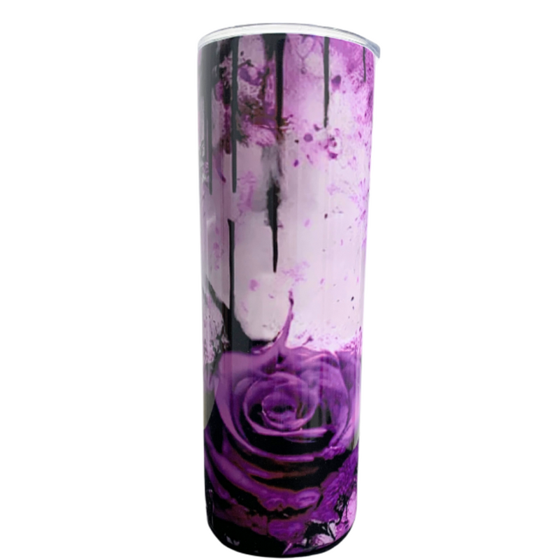 Handmade Skinny Tumbler | Purple Rose Design | 20 oz