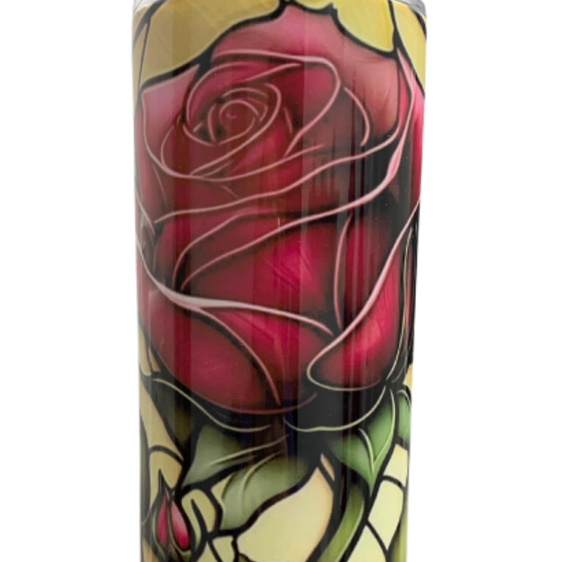 Handmade Skinny Tumbler | Red Rose Design | 20 oz