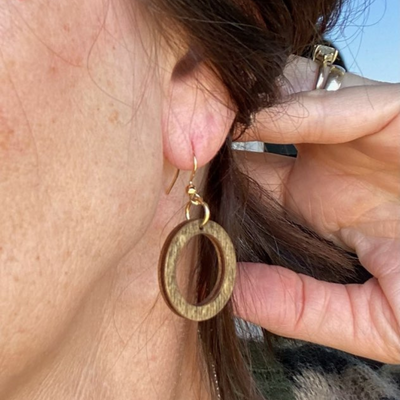Round Wood Dangle Earring | Walnut Color | Lightweight Earring | Classy & Simple Earring | Handmade Jewelry