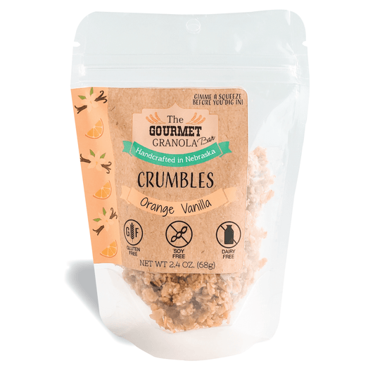 Orange Vanilla Crumbles | 2.4 oz. Bag | Vegan | Hints of Refreshing Citrus | Made in Omaha, NE | The Gourmet Granola