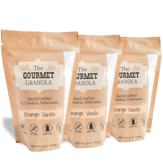 Orange Vanilla Granola | 10 oz. Bag | 3 Pack | Vegan | Blend Of Orange, Vanilla, & Cardamom | Made in Omaha, NE | The Gourmet Granola