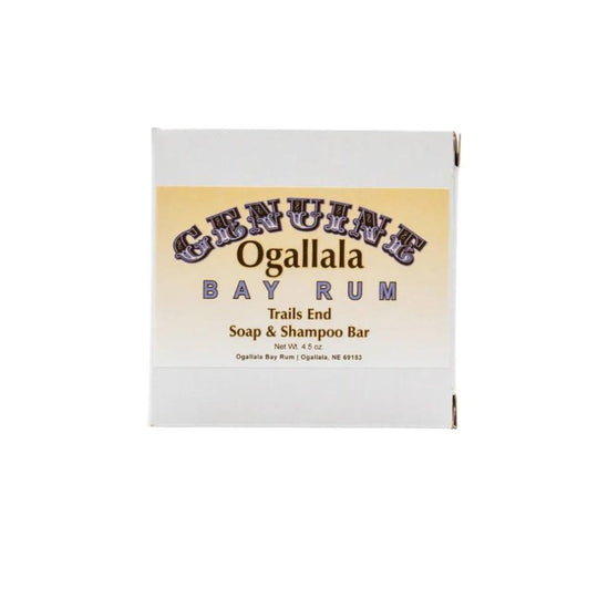 Ogallala Bay Rum Trails End Soap & Shampoo Bar Box on a white background