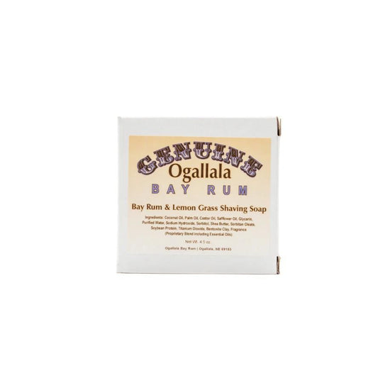 Ogallala Bay Rum: Bay Rum & Lemon Grass Shaving Soap box on a white background