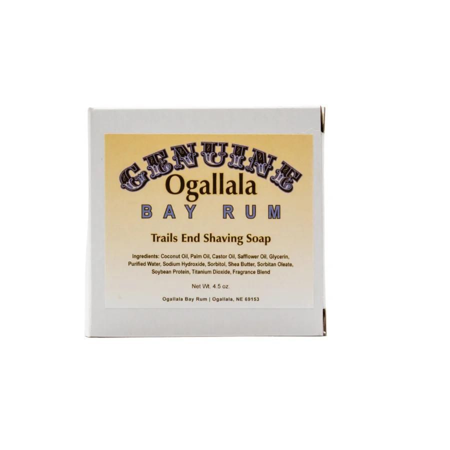 Ogallala Bay Rum: Trails End Shaving Soap box on a white background