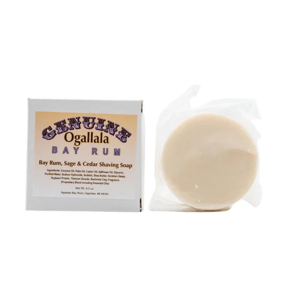 Ogallala Bay Rum: Bay Rum, Sage & Cedar Shaving Soap on a white background