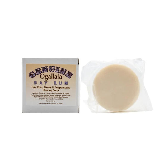 Ogallala Bay Rum: Bay Rum, Limes & Peppercorns Shaving Soap on a white background