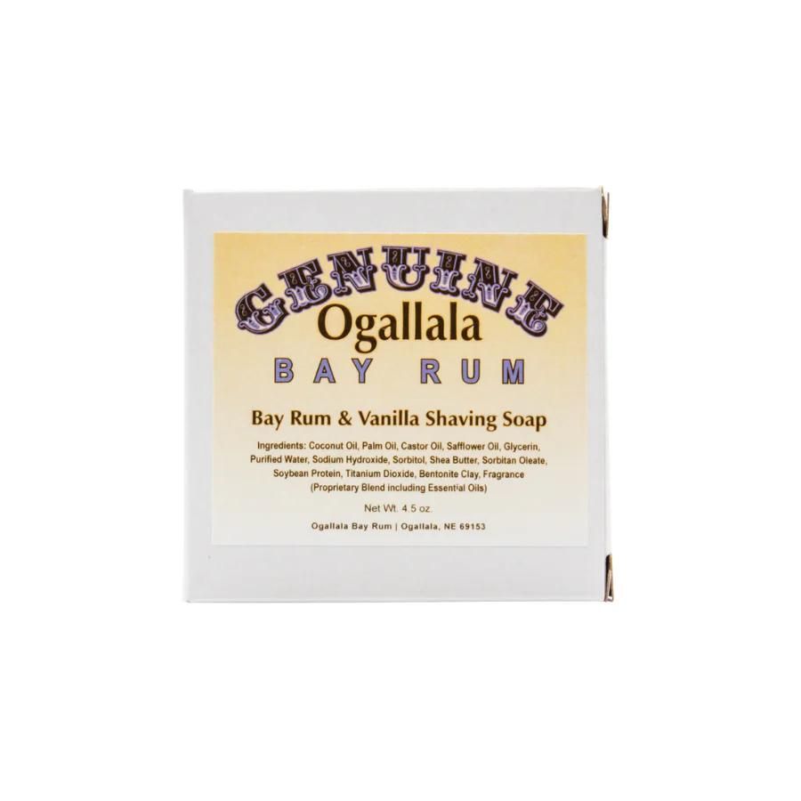 Ogallala Bay Rum: Bay Rum & Vanilla Shaving Soap box on a white background