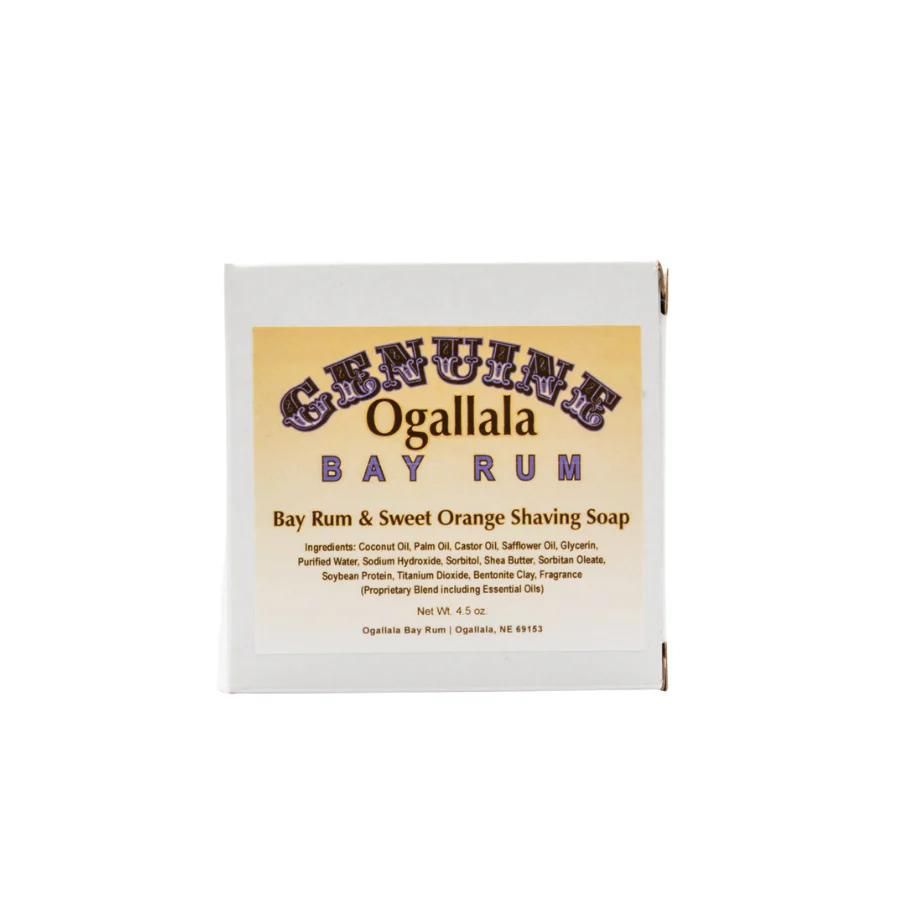 Ogallala Bay Rum: Bay Rum & Sweet Orange Shaving Soap box on a white background