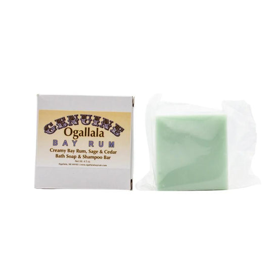 Ogallala Bay Rum Creamy Bay Rum, Sage & Cedar Bath Soap & Shampoo Bar on a white background