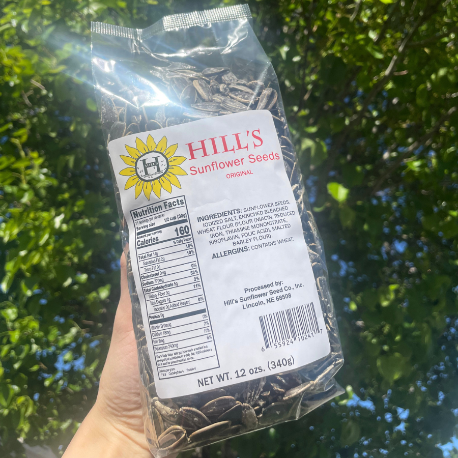 Front angle of Hill's Original Sunflower Seeds Bag with Tree in Background
