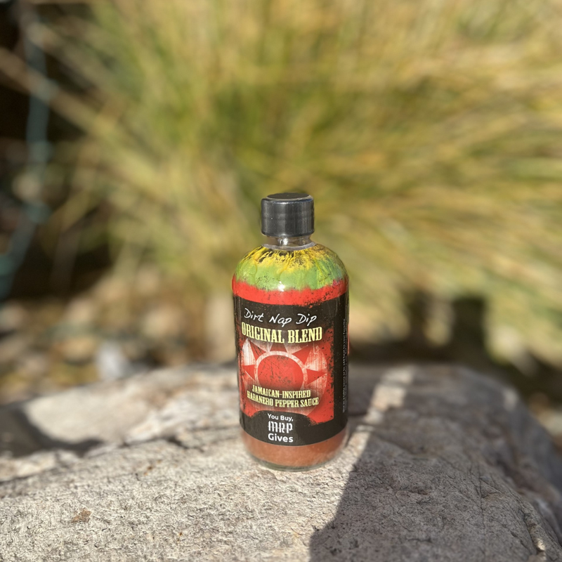 Dirt Nap Dip Original Blend Hot Sauce | 8 oz. Bottle | You Buy, We Give 100% | Nebraska Hot Sauce | Packed With Spice | Adds A Zing of Spicy Goodness | Traditionally Used on Chicken and Pork | Habanero-Infused Burn | Jamaican-Inspired Flavor