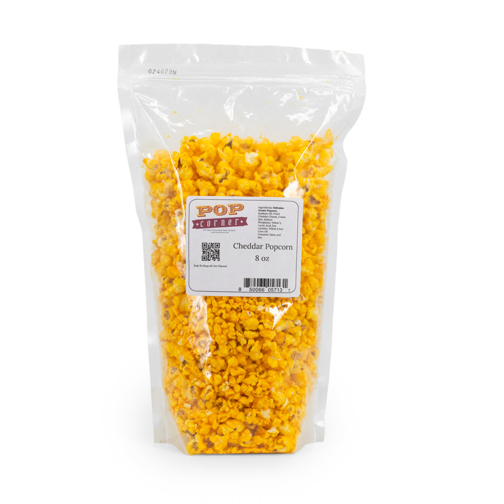 Cheddar Popcorn | 8 oz. | 3 Pack | Savory, Cheesy Snack | Light & Fluffy Pop | Pop Corner | Made in North Platte, NE